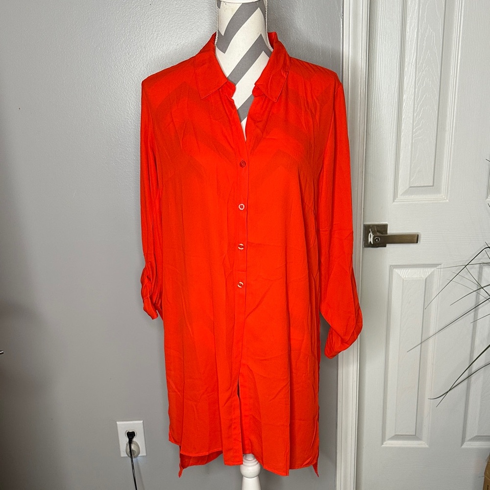 New York & Company Red Button-Up Blouse